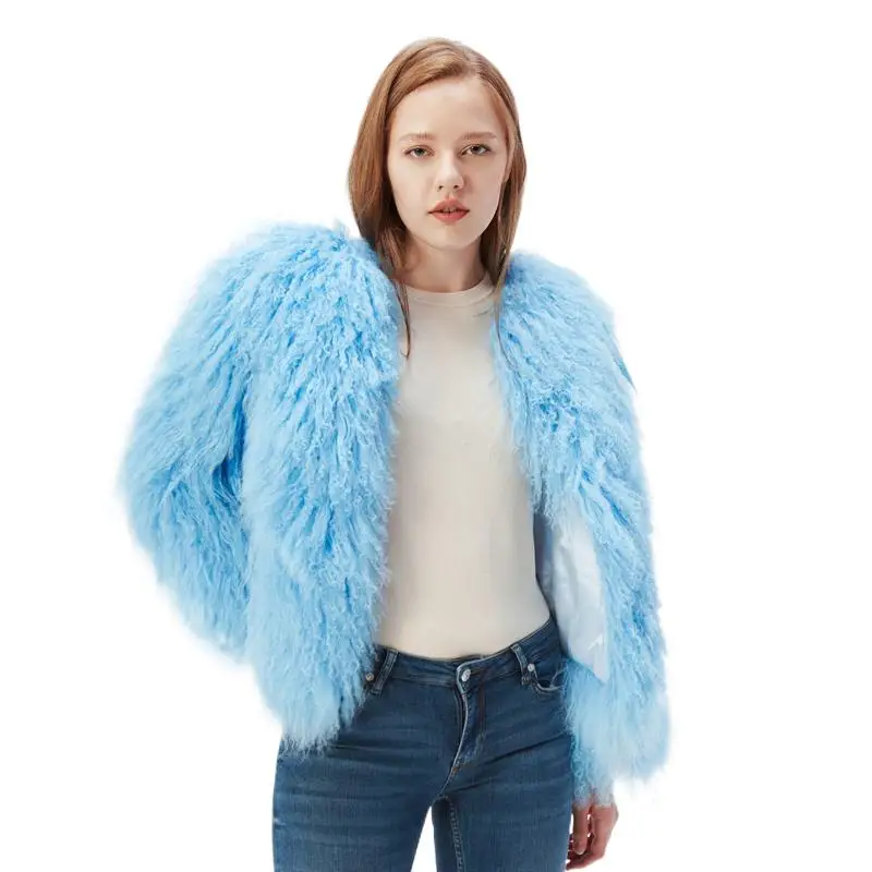 Women Real Lamb Fur Mongolia Sheep Fur Coat Patchwork Fur Jacket Fashion S Parkas Female Whole Skin Jacket 50cm Midwaist Length