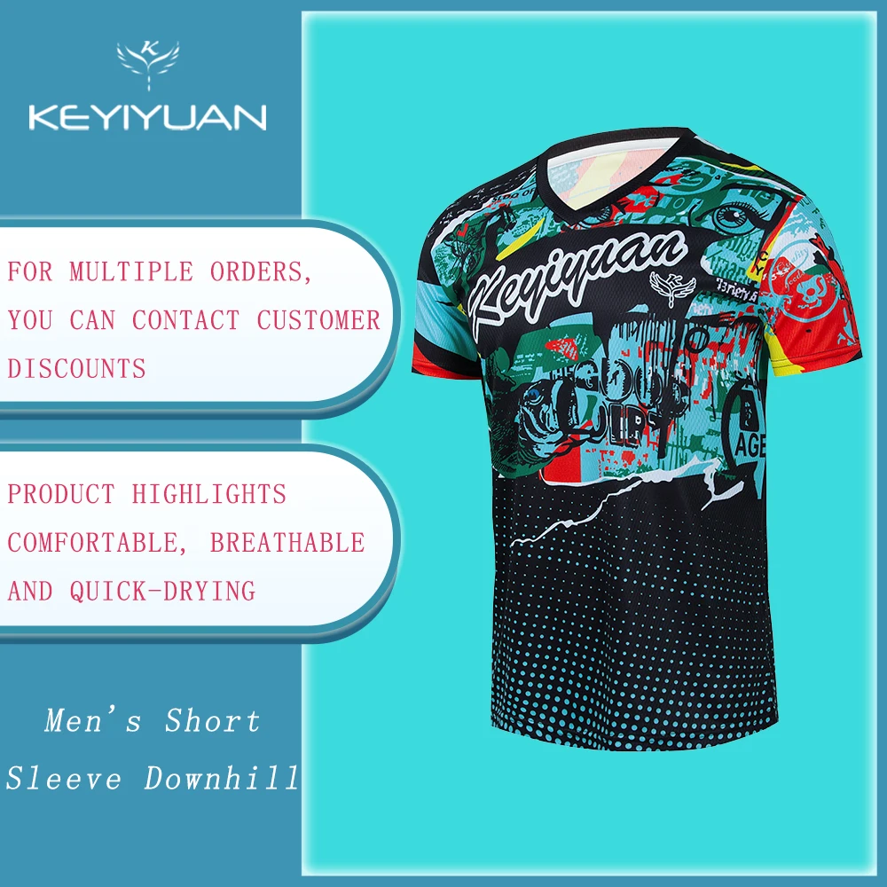 

KEYIYUAN 2022 Men's Summer Short Sleeve Downhill Bike Cycling Jersey Motocross Mtb T-shirt Maillot Velo Homme Moto Cross