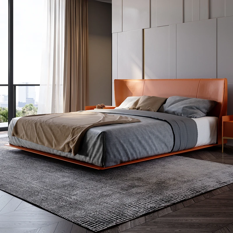 

Домашняя итальянская Минималистичная плавающая кровать, 1,8 м, седло из воловьей кожи, Минималистичная Главная спальня, роскошная двойная Свадебная кровать