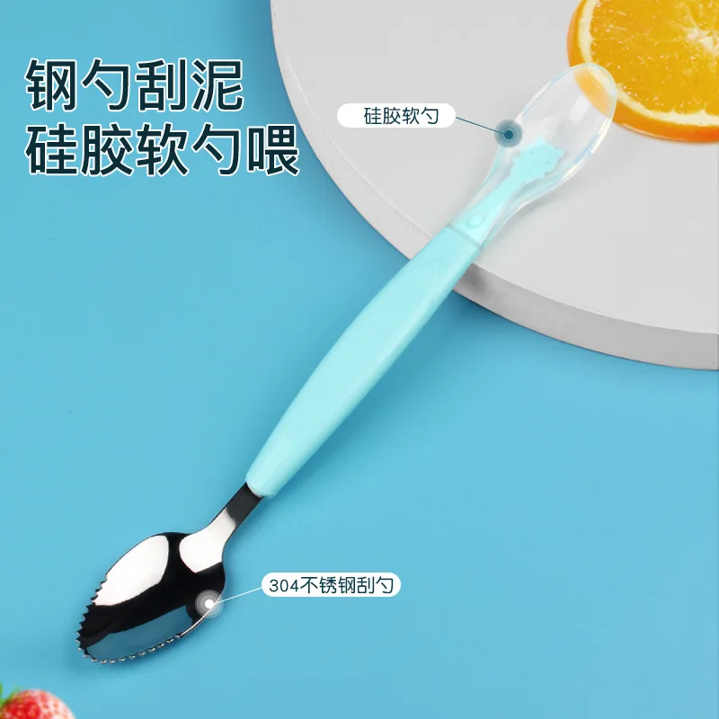 

Selling Baby Fruit Scraping Mud Spoon Feeding Spoon Soft Silicone Spoon Baby Easy To Eat Fruit Spoon Mother And Baby Supplies