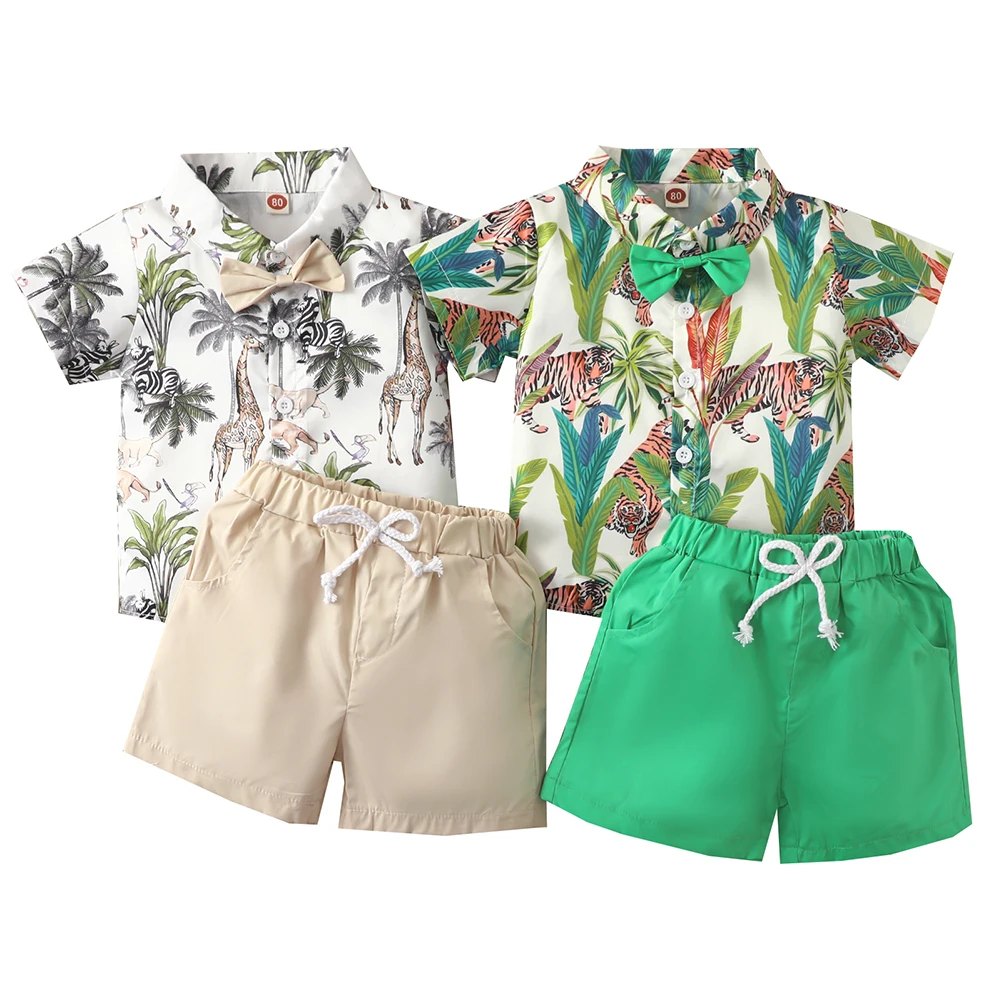 

Boys Animal Print Shirt Shorts Set Casual Suit Summer Clothes Set For Kids