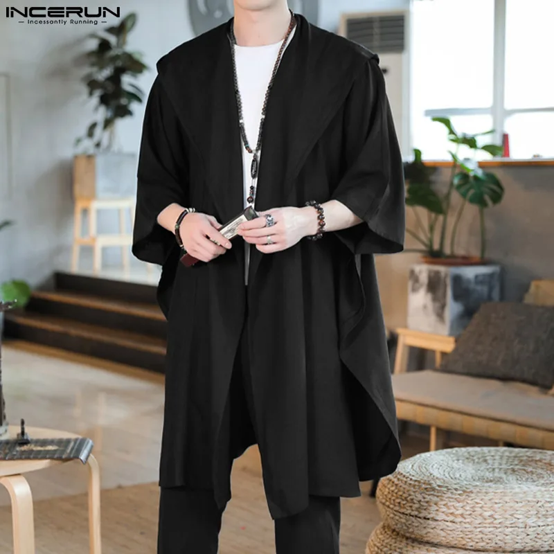 

Cotton Linen New Men's Tops 2023 Chinese Style Hooded Hoodie Shirts Casual Loose Solid Long Sleeve Cardigan Blouse S-5XL INCERUN