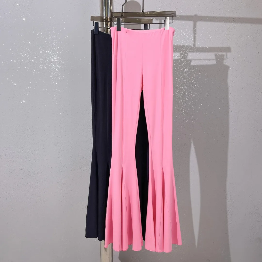 Spring And Summer 2023 New Women's Wear Mid-Waist Drape Ruffled Hem Bell-Bottom Pants 0328