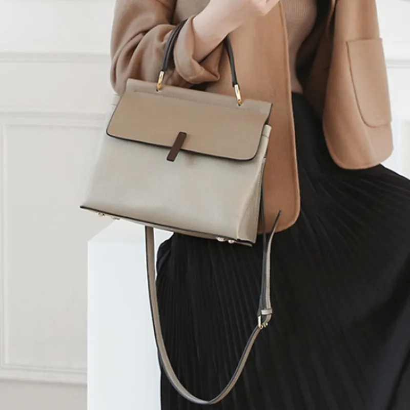 LOERSS Women's Genuine Leather Handbags High Quality Solid Color Crossbody Office Shopping Commute Larger Capacity Purse Bag