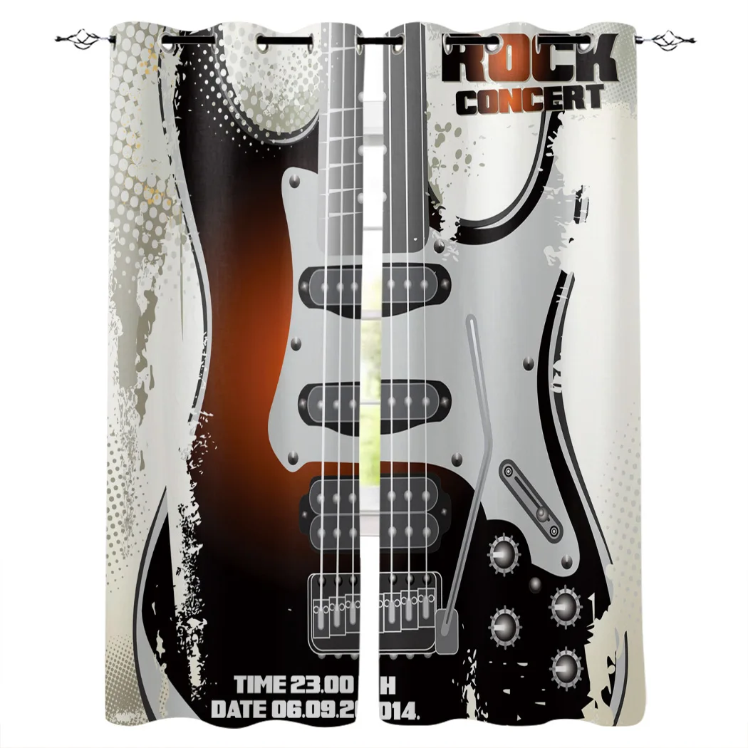 

Cortinas de guitarra Rock para ventana, juegos de tratamiento de tela para decoración de fiesta, dormitorio de niñas