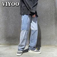 mens fashion y2k clothes hip hop baggy jeans patchwork wide leg straight 2022 trend trousers denim pants for men streetwear