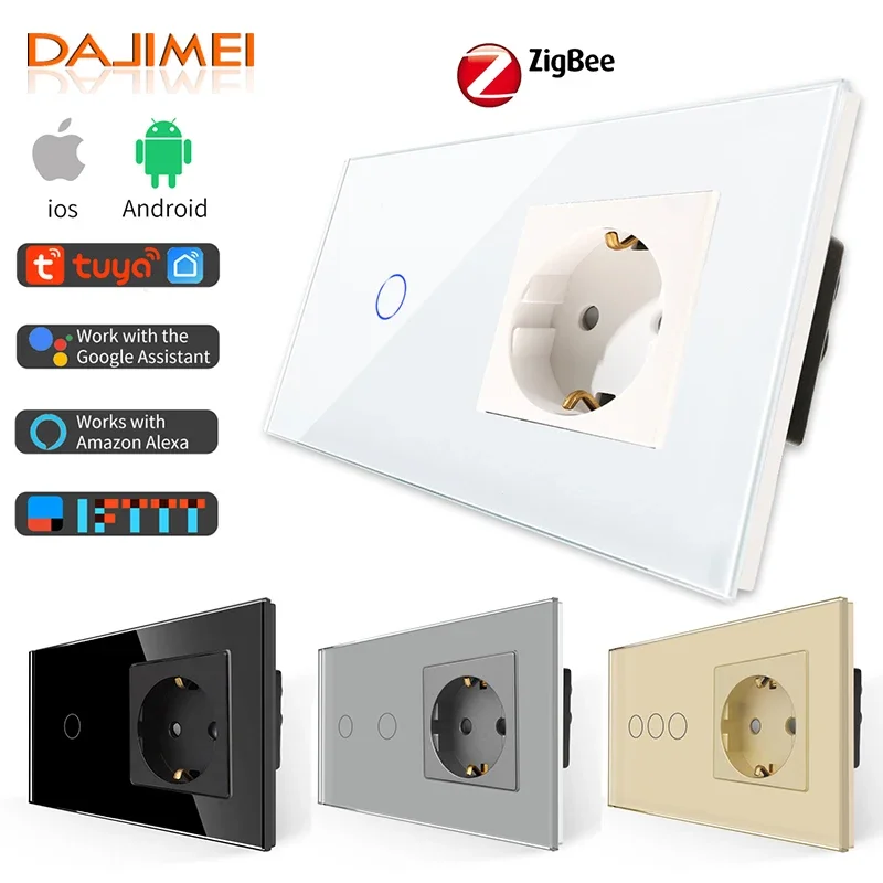 Сенсорные переключатели DAJIMEI Zigbee со стандартными нормальными розетками ЕС 1/2/3 Gang