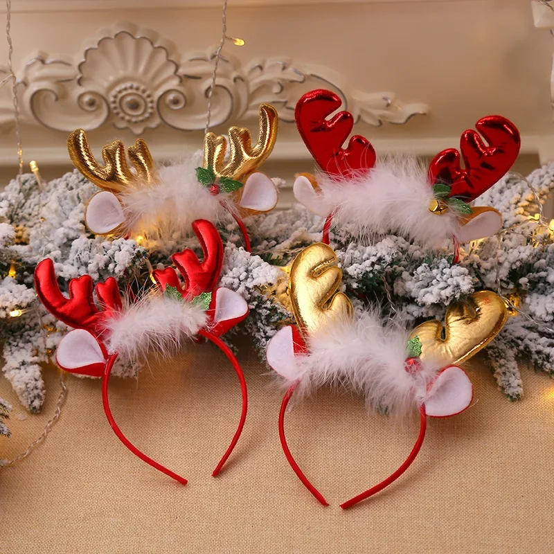 

Fashion Christmas Red Bows Headbands Women Girl Classic Elastic Reindeer Antler Santa Hair Hoop Xmas Party Headbands Accessories