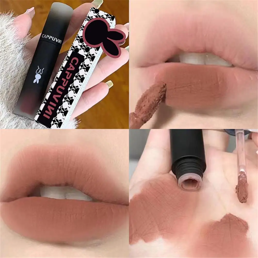 

Black Rabbit Lip Gloss Moisturizing Chestnut Brown Red Lip Mud Lip Tint Mud Soft Mist 6 Colors Velvet Matte Lipstick Lips Makeup