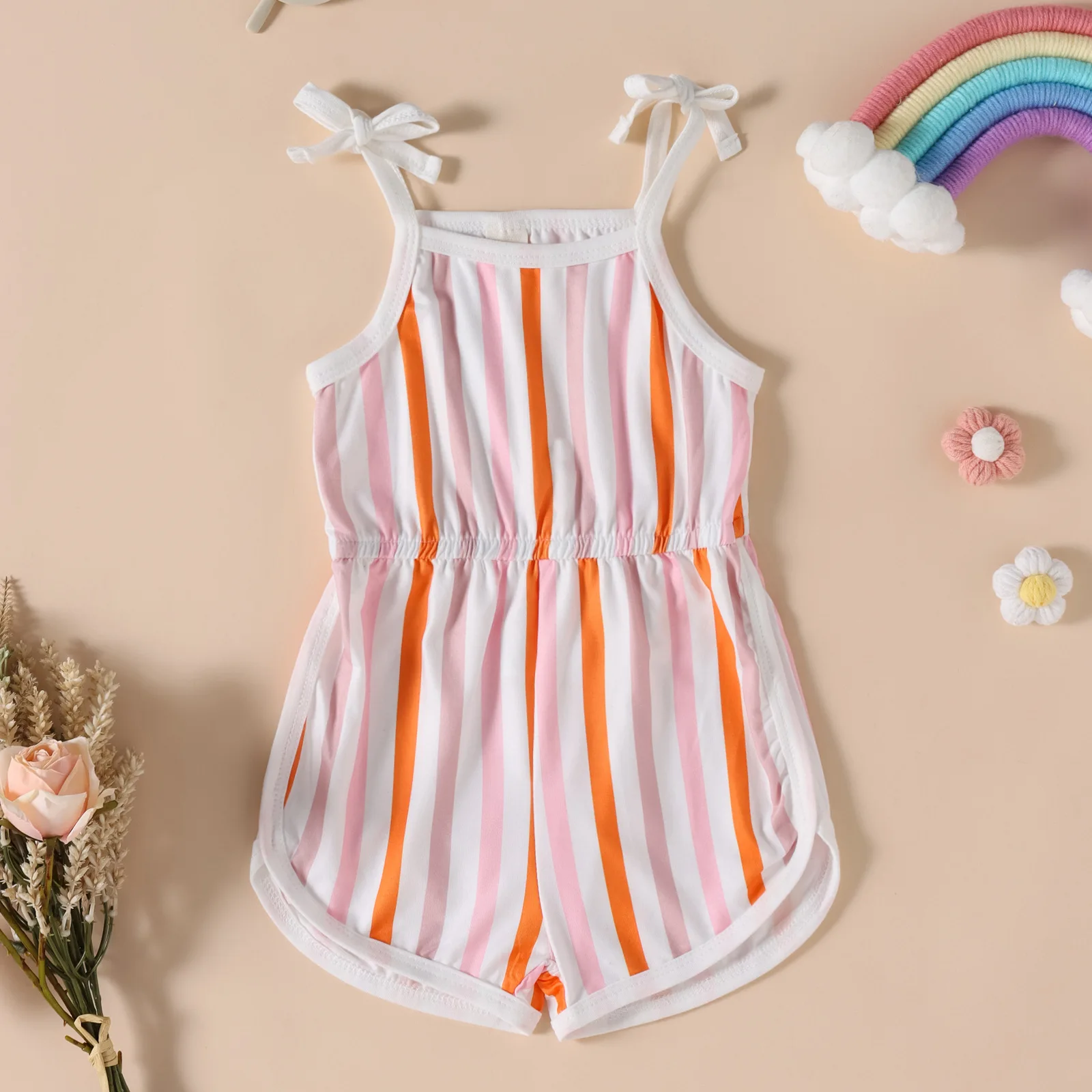 

Newborn Kids Baby Girl Striped Romper Summer Overalls Pants Sleeveless Cotton Soft Sling Playsuits Fashion Floral Bodysuit