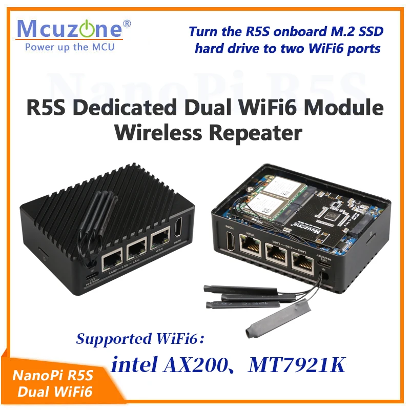

WiFi6 Wireless Repeater NanoPi R5S Dedicated Dual WiFi6 module MT7921k AX200