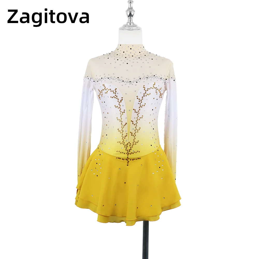 

ZAGITOVA Women's Girl's Adult Kid Performance Rhythmic Gymnastics Competition Leotard Ice Figure Skating Dress Yellow Gradient