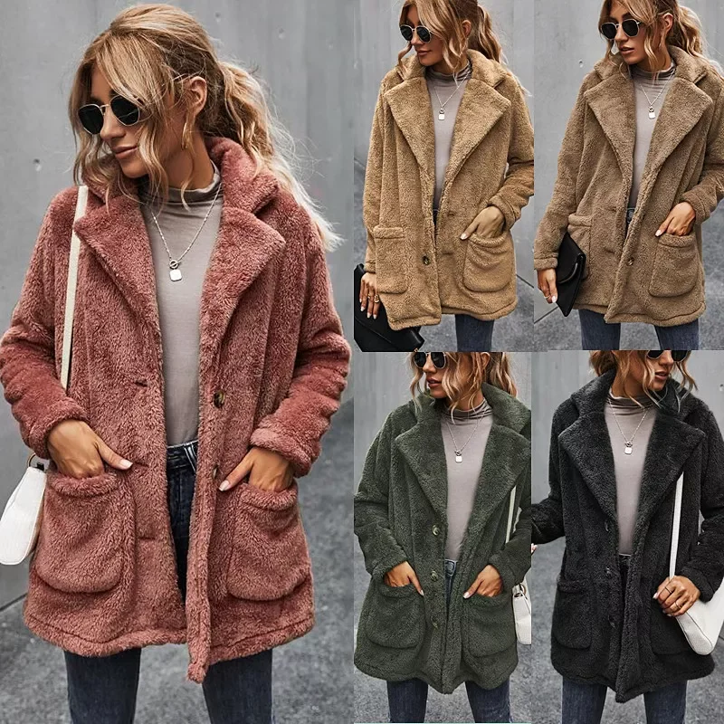 

Free shipping Faux Fur Coat Women Teddy Coat Ladies Fluffy Winter Coat Women Long Sleeve Plush Warm Teddy Jacket Female