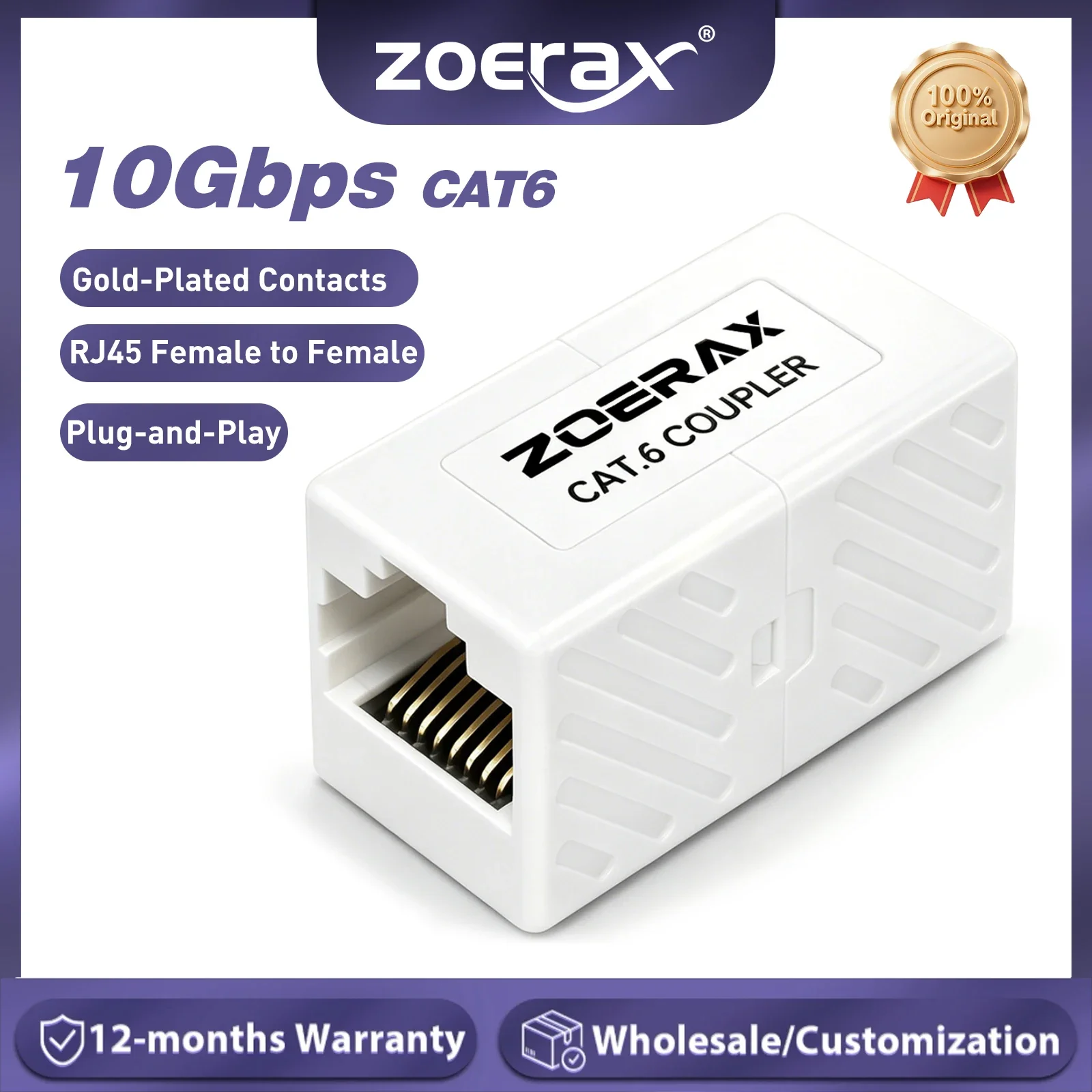 Фото Соединитель ZoeRax CAT6 RJ45, удлинитель Ethernet 10 Гбит/с, Plug and Play, разъем «мама-мама» для Cat6 Cat5e, для домашней и офисной сети LAN №1