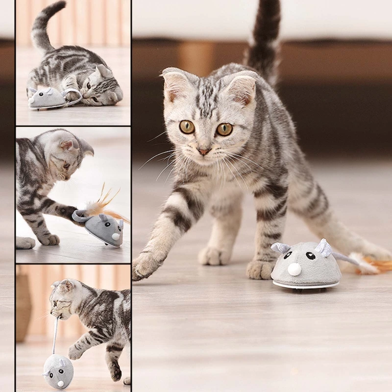 

Interactive Mice Toys for Cats USB Charging Moving Rat with Feather Toys Play-Catch Training Toy for Indoor Kittens Pets Supply