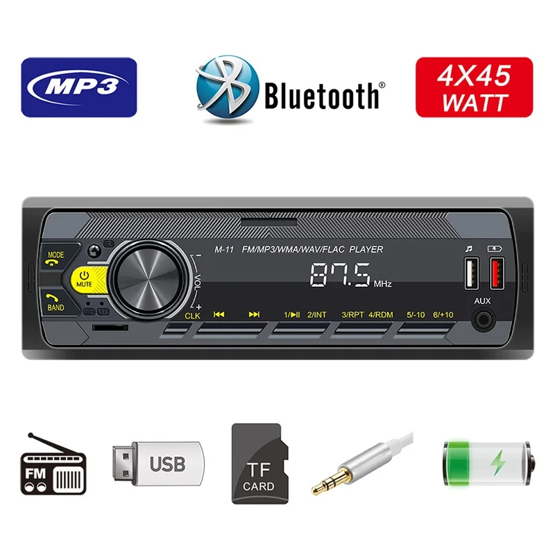 

2022 new 12V universal colorful lights car radio bluetooth FM card U disk MP3 player car mp3 central control modification