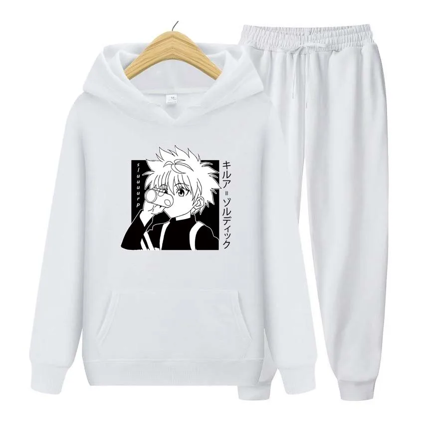 

Autumn Winter Hoodies+Pants Two Piece Set Anime Printing Men Womens Hoodies Tracksuits Jogger Pants thick Warm Clothes Men