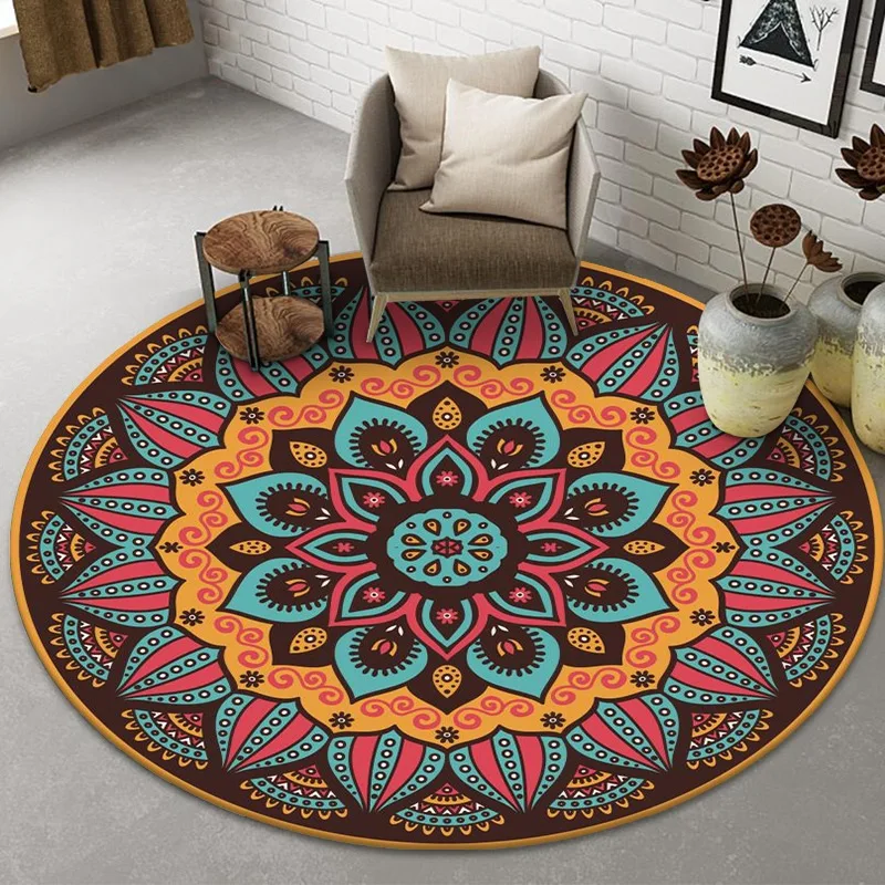 

Round Rug Boho Mandala Floral Rustic Country Premium Entryway Foyer Living Room Bedroom Kitchen Area Rug Soft Circle Bath Mat