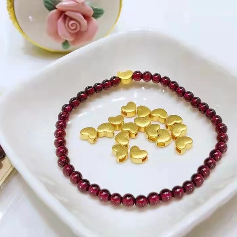 

YIBEIZHI, чистый 999 Золотой Гранат, браслет, подвеска в виде сердца из настоящего 24-каратного золота, ручная работа, браслет из эластичного шнура ...