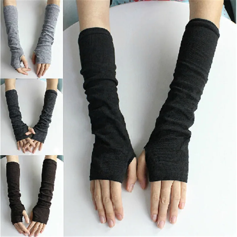 

Warm knit wool fingerless gloves ladies winter knitted half finger cuff gloves women winter long mittens unisex