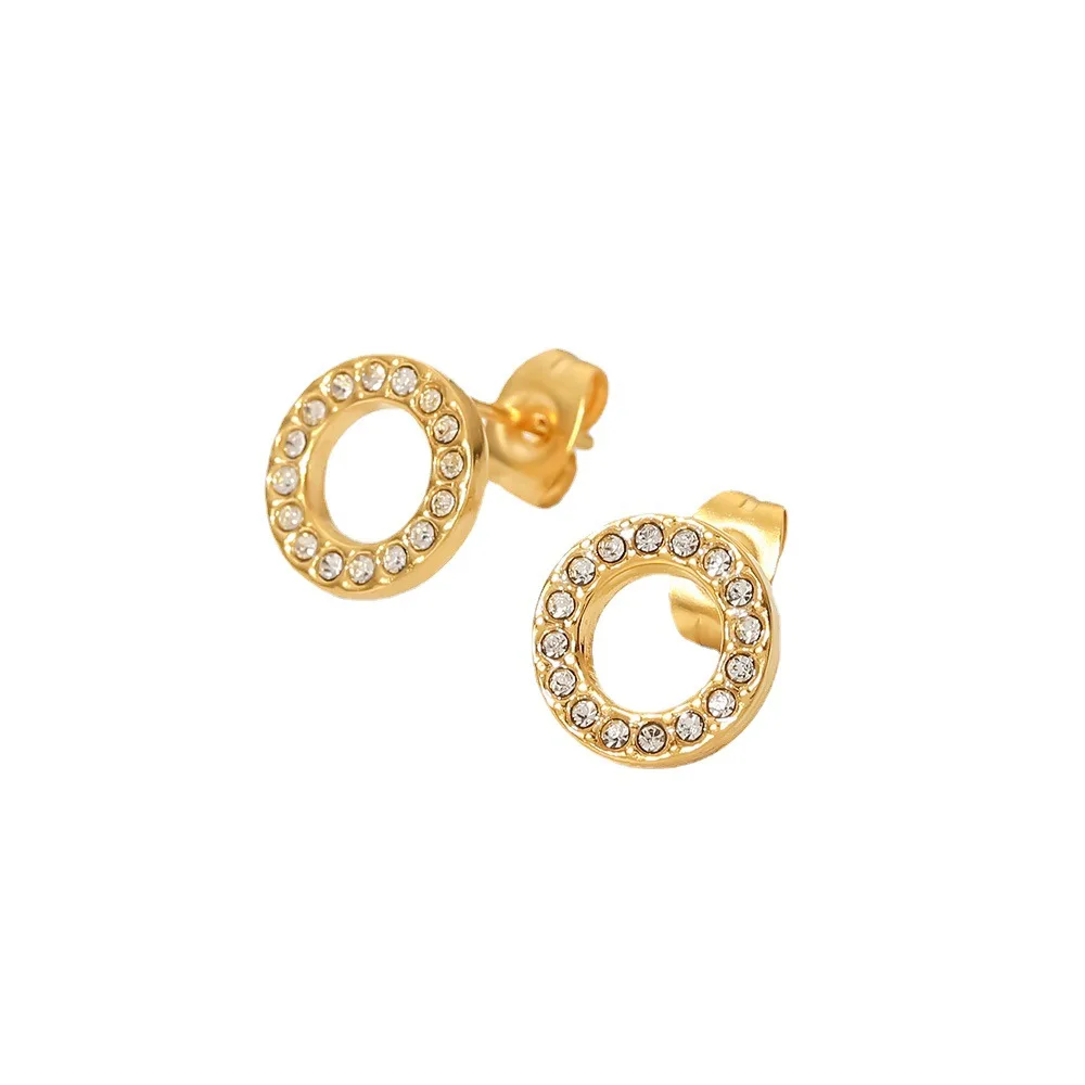 

Stainless Steel PVD 18K Gold Plated Tarnish Waterproof Simply Rhinestoned Stud Earrings For Woman Jewelry Wholesale Trendy