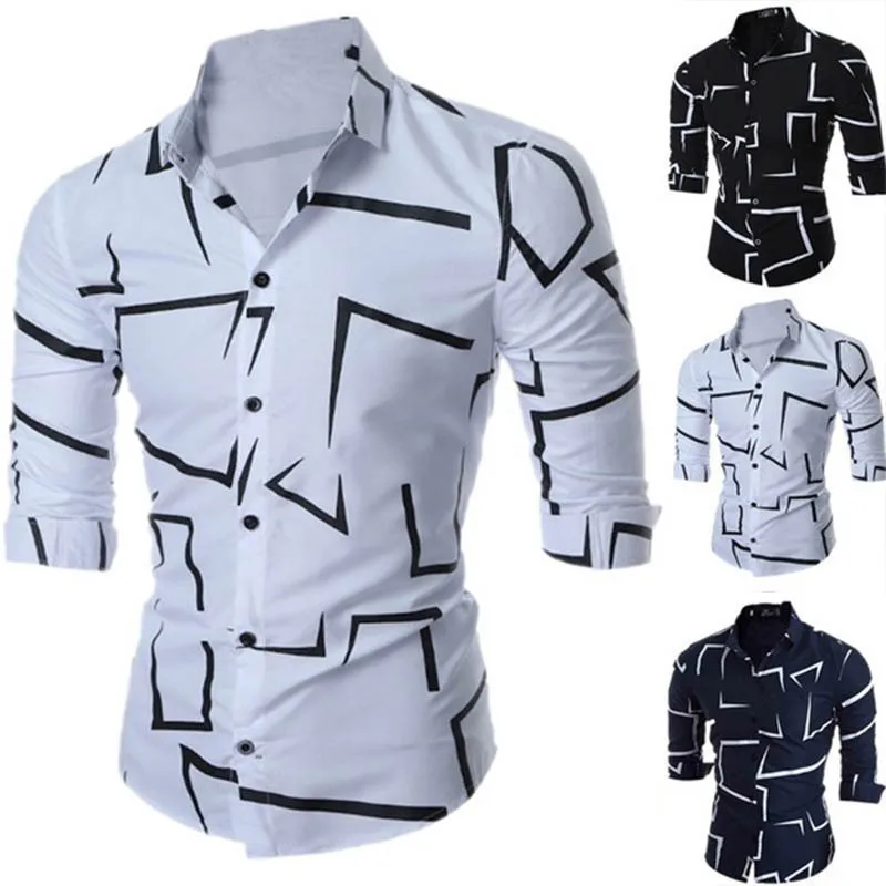 Men's Printed Long Sleeve Lapel Fashion Casual Shirt