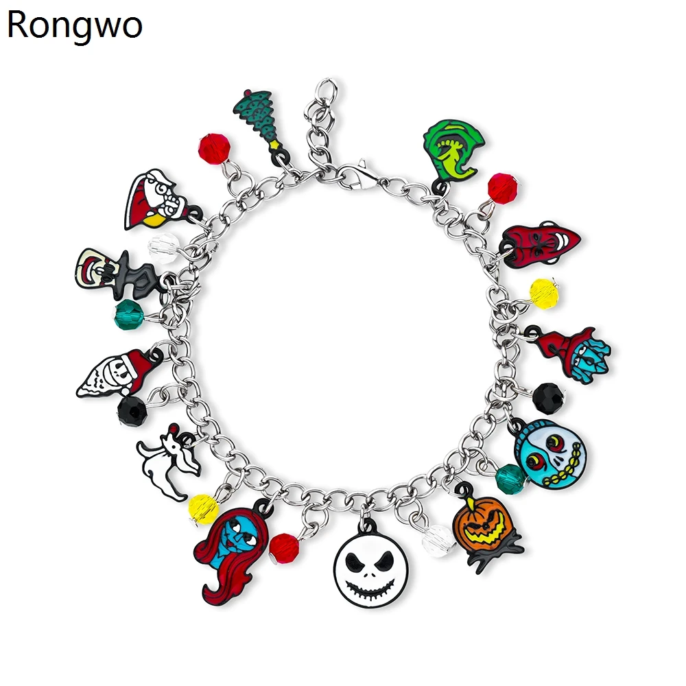 

Новый рождественский Шарм-браслет Rongwo с Санта Джеком, смешанные эмалированные подвески, цепочка, браслет, Хэллоуин, ювелирные изделия, пода...