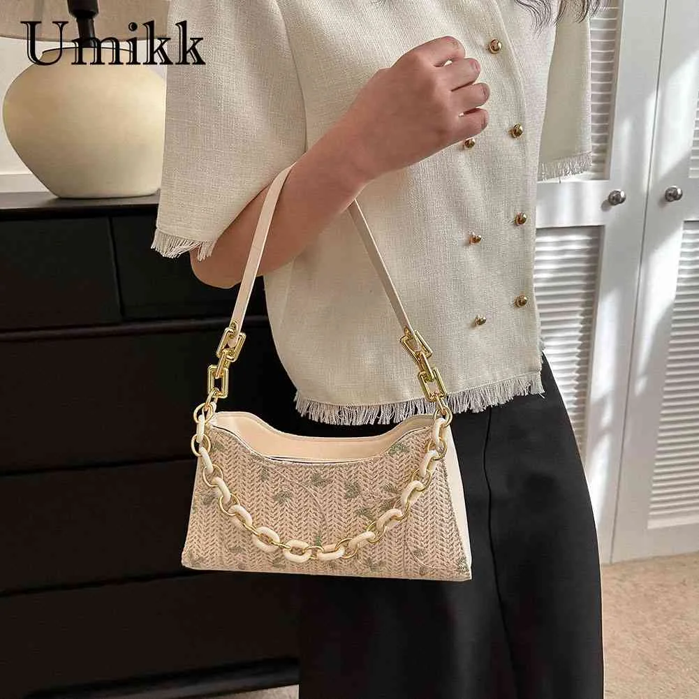 

Женский модный женский клатч, Повседневная Соломенная Сумочка с ручками и цепочкой, летняя плетеная сумка на молнии с цветочной текстурой, маленькая сумка для подмышек 2023