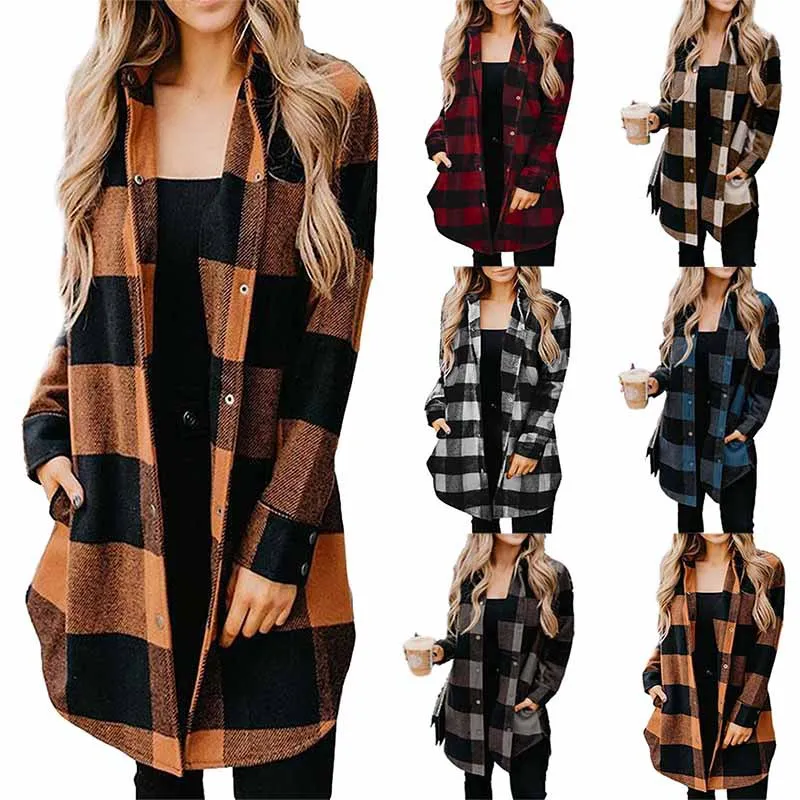 

Women's New Autumn Plaid Shirt Medium Length Long Sleeved Coat Fashion Top Casual and Elegant Female Clothing Outfits for Women