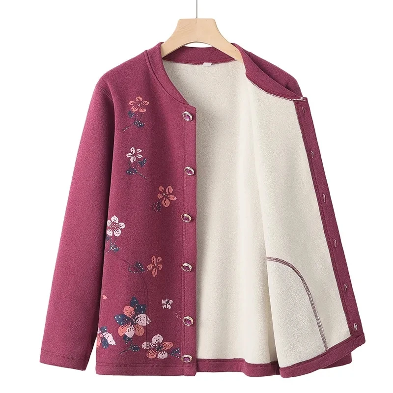 

2023 Grandma's Autumn Sweater Middle-aged Elderly Jacket For New Women Velvet Padded Coat Loose Top Chaquetas Para Mujeres 3XL