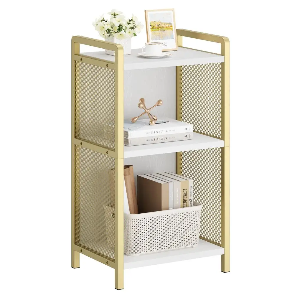

Gold Narrow Side Table with Storage 3-Tier Tall End Table Storage Shelves for Living Room Couch Bedroom Nightstand