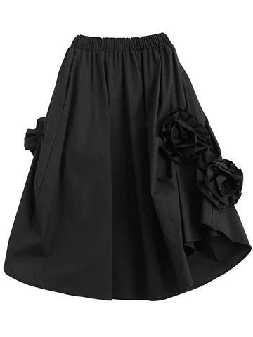 Женская юбка с цветочным принтом XITAO, черная элегантная Асимметричная юбка с эластичной резинкой на талии, WLD16640