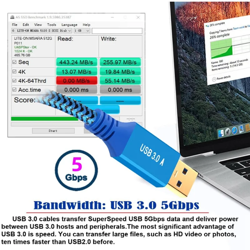 Фото Кабель USB 3.0 A к Micro B, шнур внешнего жесткого диска, совместимый с Seagate, WD, Toshiba, Westgate, Samsung Galaxy S5, Note 3. №5