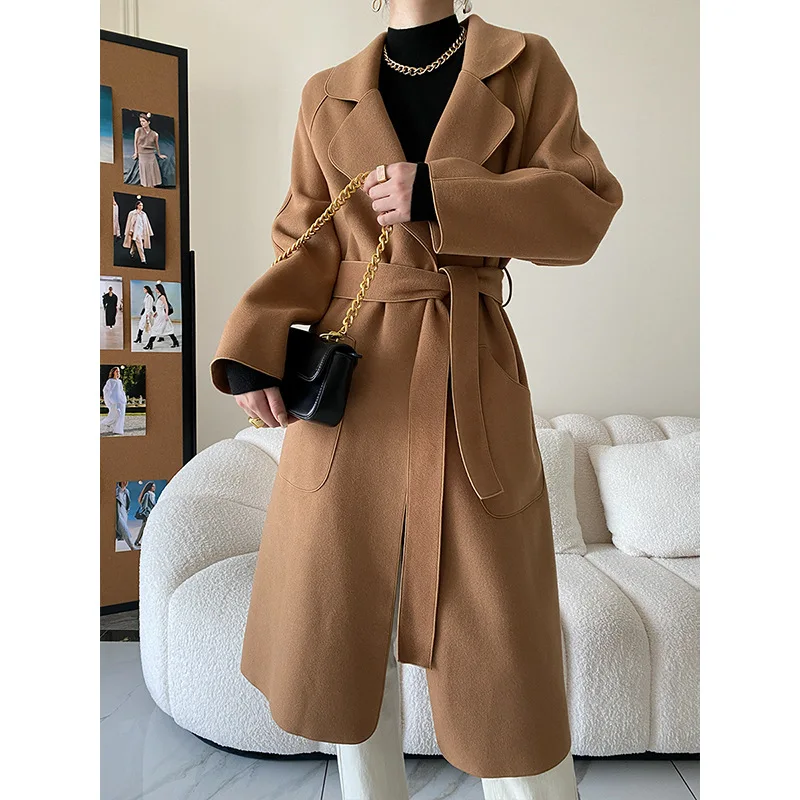 

French bathrobe lapel woolen overcoat, medium and long, high-grade