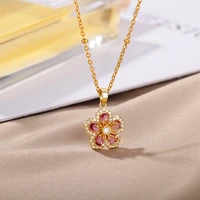 zircon flower pendant necklaces for women stainless steel plated luxury flower chain choker charm necklace jewelry gift