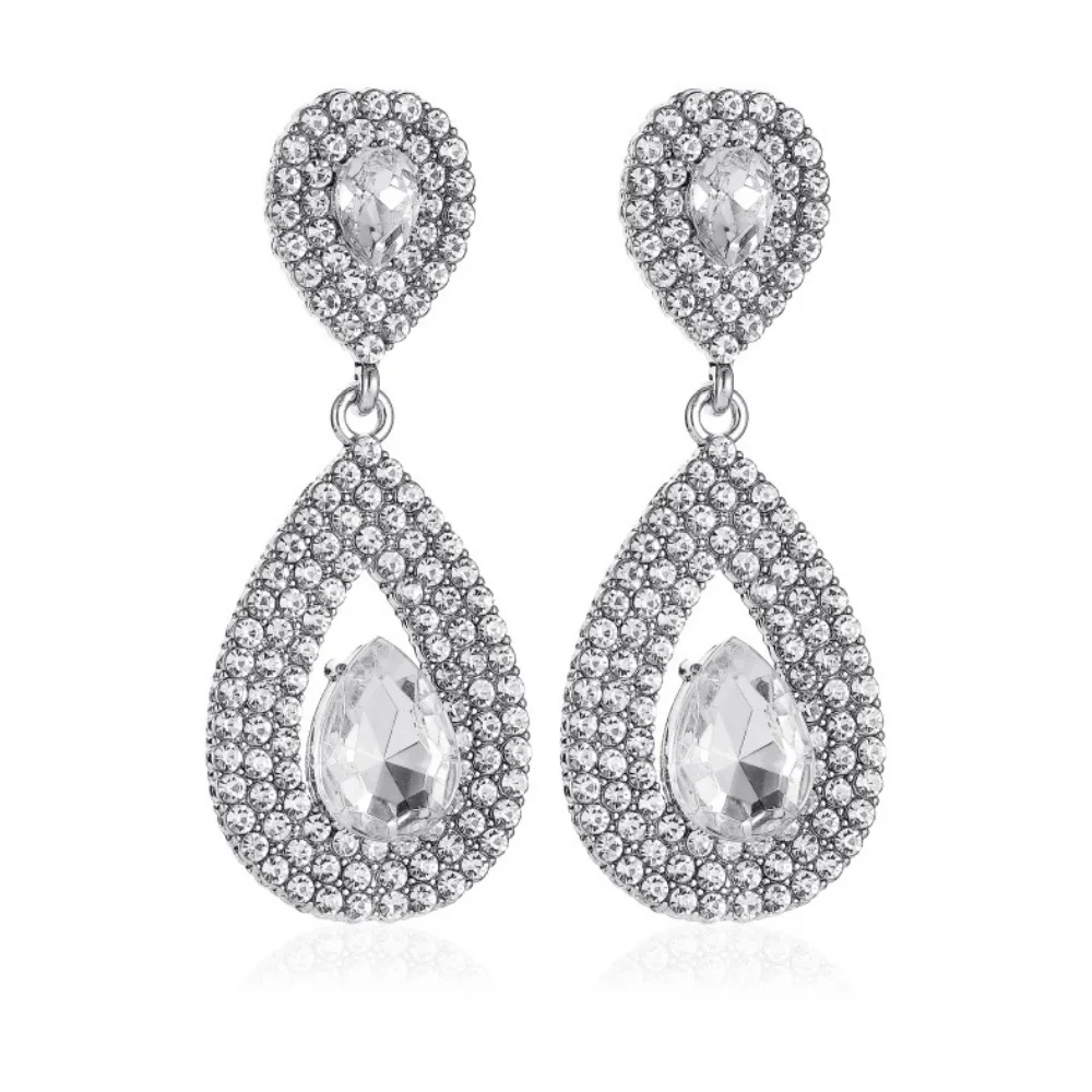 

Super Flash Zircon Vintage Full Drilling Water Drop Rhinestones Female Earrings Sweet Long Temperament Crystal Earrings