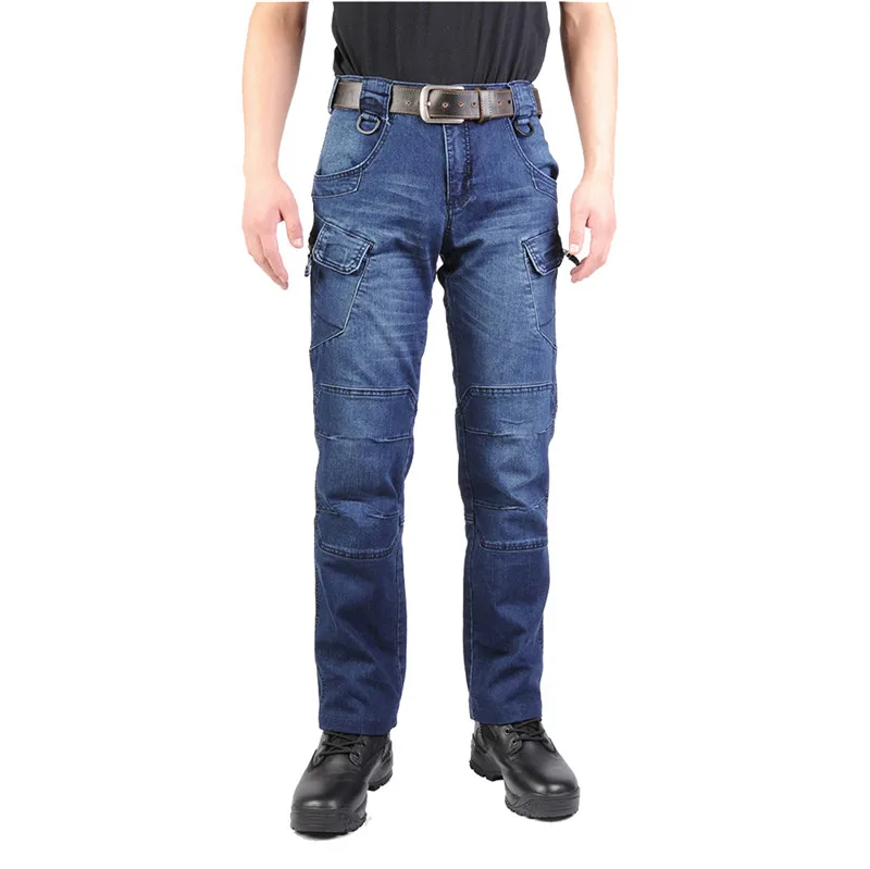 

MORUANCLE Mens Tactical Jeans Pants With Multi Pockets Casual Cargo Denim Trousers For Man Stretchy Moto Biker Jeans
