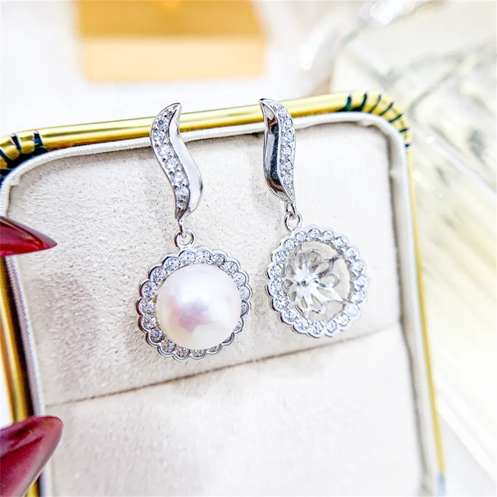 

DIY Pearl Earnail Accessories S925 Sterling Silver Jewelry Gold Earrings Women's Empty Fit 8-9mm Beads