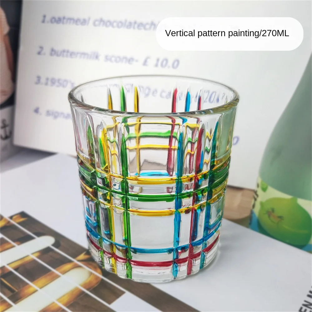

European Style Whisky Glass Portable Latte Mug Contrast Color Creative Whiskey Glass Home Decoration Handmade Painted Wine Glass
