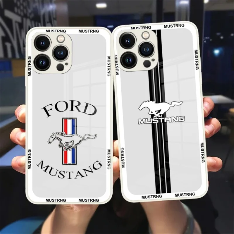 

Брендовый автомобильный чехол для телефона Ford Mustang, Черное и белое стекло для IPhone 13 14 12 11 Pro Max Plus Mini X XR 8 7 6s SE2020, чехол