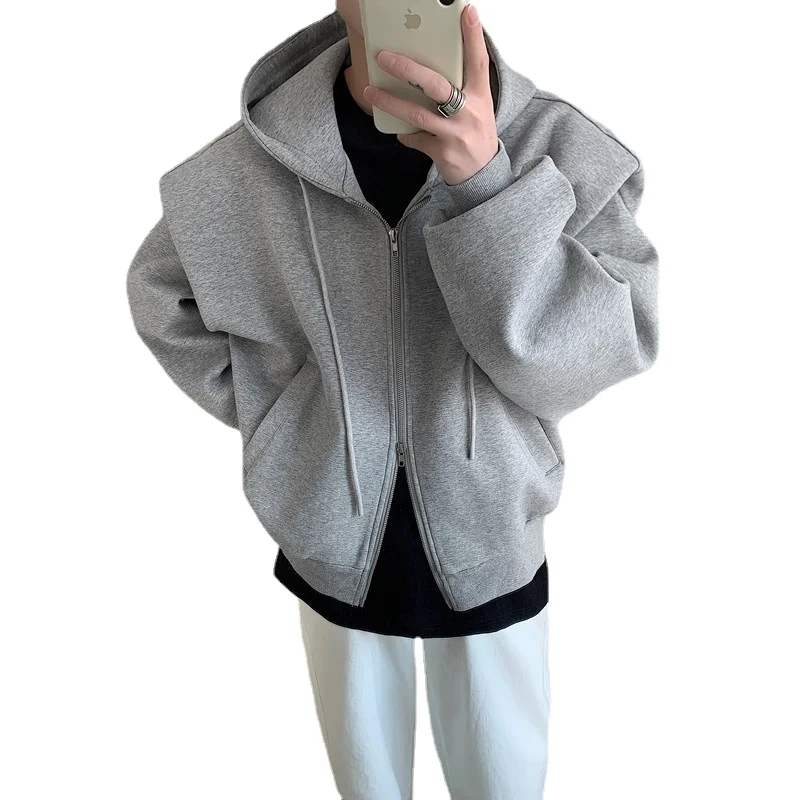 

Spring Autumn Men's Solid Casual Hoodie Simple Hooded Outwear Black Gray