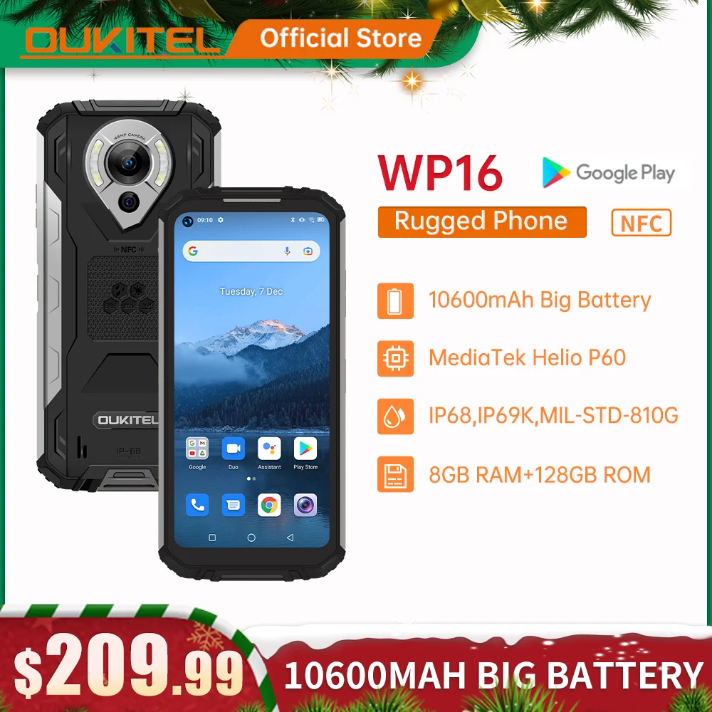 oukitel wp16 rugged smartphone 6 4 8gb 128gb 10600mah octa core mobile phone 20mp camera helio p60 cell phone nfc free global shipping