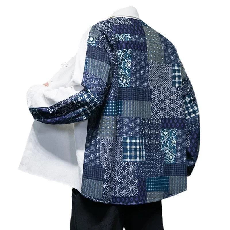 Свободный крой плюс размер мужская куртка в китайском стиле рубашка молодежный