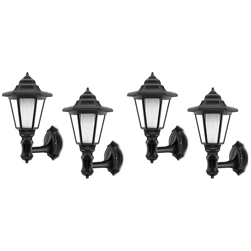 

4X Solar Wall Lantern Wall Lamp, Solar Waterproof Wall Light Outdoor Wall Sconce LED Hexagon Light Fixture Cool White