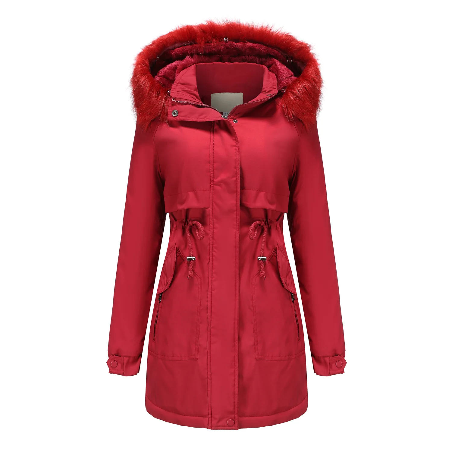 Winter Coat Women's Parka Coat Detachable Plush Pluffy Collar Hat Mid-Length Hooded Warm Quilted Coat Ladies Jacket Overcoat
