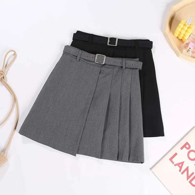 

Женская плиссированная мини-юбка, Повседневная офисная трапециевидная мини-юбка составного кроя с высокой талией и поясом, 2023