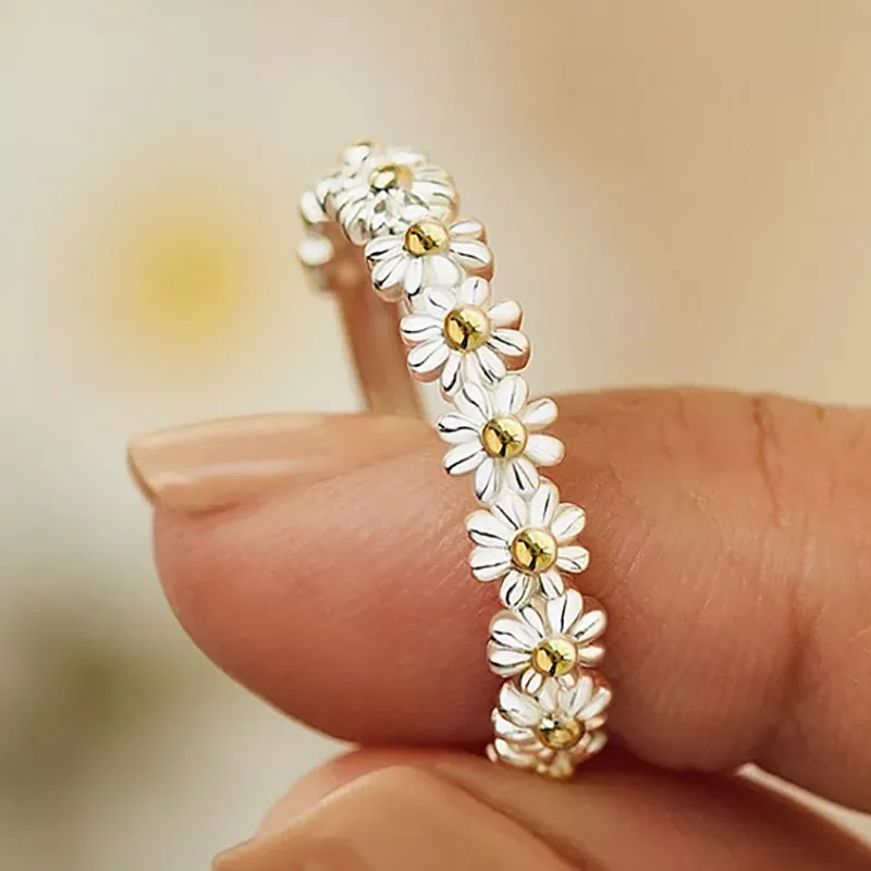 

Daisy Flower Rings for Women Open Adjustable Ring Electroplating Cuff Wedding Engagement Rings Jewelry Gift