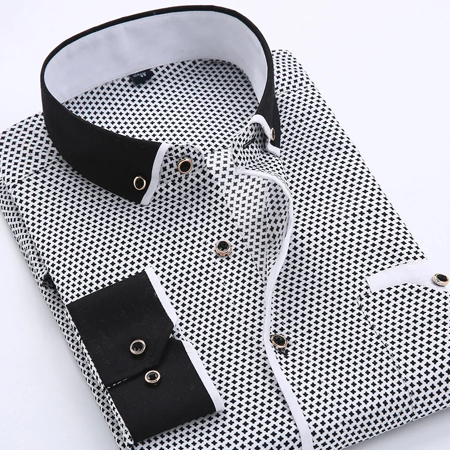 Quality Big Size 5XL Men Dress Shirt New Arrival Long Sleeve Slim Fit Button Down Collar Printed Business Social Men's Shirts