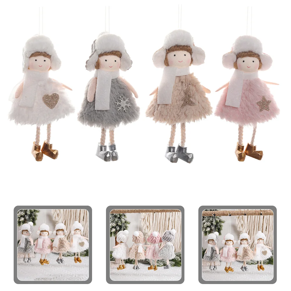

4 Pcs Christmas Decoration Hanging Xmas Tree Ornament Girl Pendant Knitting Party Props Ornaments Plush