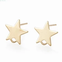 2 6pcs brass stud earring findings with loop and flat plate star real 18k gold plated 11x11 5mm hole 1 2mm pin 0 7mm